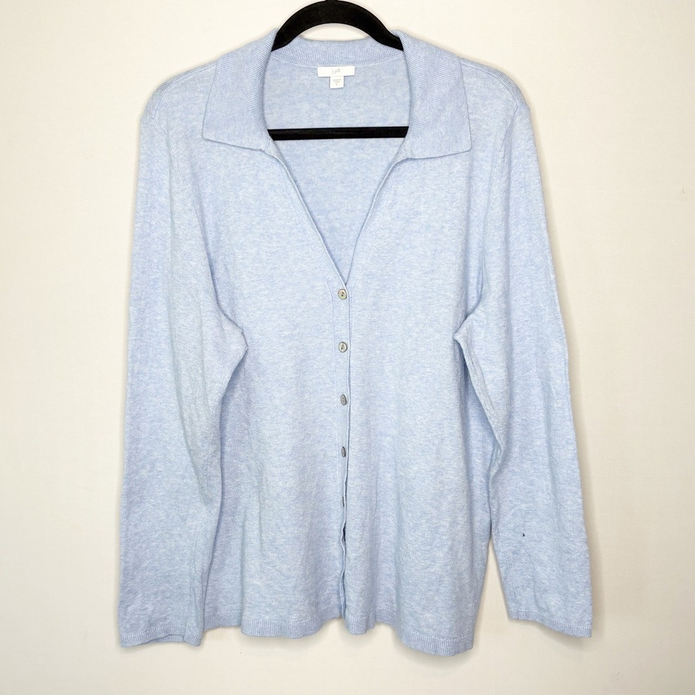 J. Jill Light Blue Cotton Blend Button Front Collared Cardigan Sweater Size XL